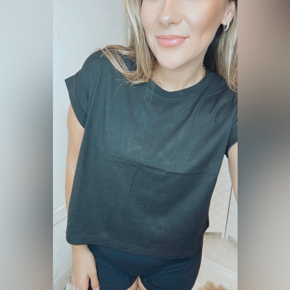 Cropped Roll Tab Cotton Tee